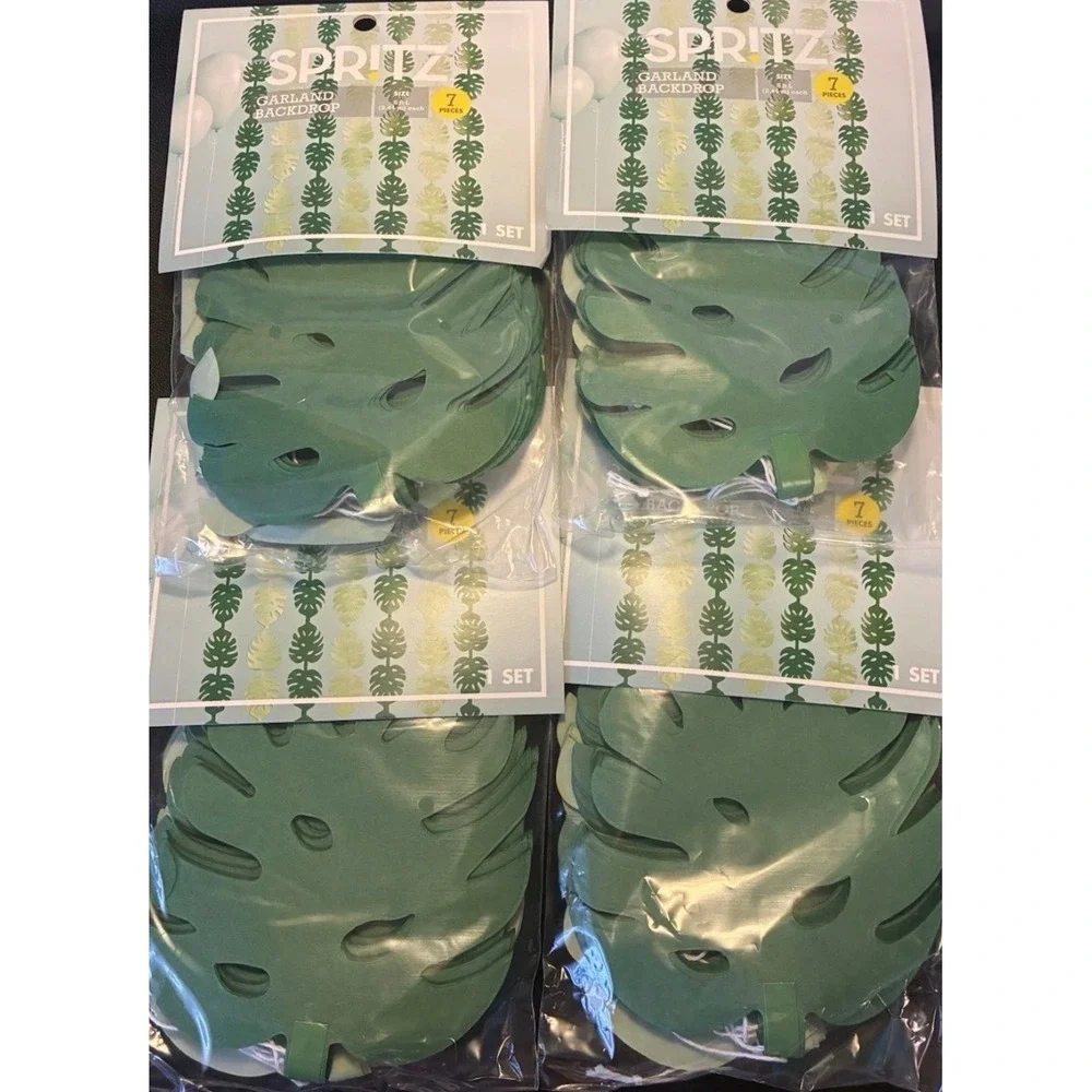 Spritz Monstera Palm Leaf Garland Backdrop Green Tropical Party Decor 4 Packs